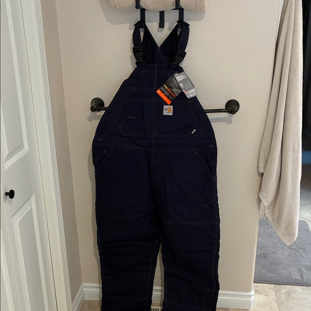 Carhartt Navy Insulated Bib Overalls flame resistant